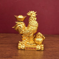Golden Rooster Wealth Figurine with Gold Ingot, Desk Decor