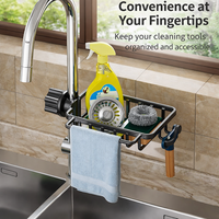 Faucet Rack and Sink Organizer for Kitchen Organization, Integrated Wall Mounted Storage with Dishcloth Rod and Hooks