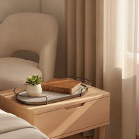 Elliptical Tray with Metal Rim Textured Elliptical Tray Low Profile for Coffee Table, Entryway
