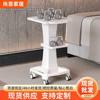 Beauty Instrument Stand Base, Salon Clinic Desktop Trolley with Wheels, Movable Double-Layer Shelf