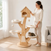 Treehouse Feline Climbing Structure Cushioned Perch Wooden Feline Furniture Gabled Roof Animal Furniture