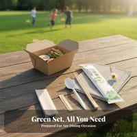 Disposable Biodegradable Tableware, Chopsticks, Spoon, Napkin, Dental Pick, Four-Piece Eco-Friendly Takeout Set