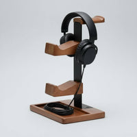 Headset Stand with Gaming Controller Holder Wood and Metal Headphone Stand with Tray Curved Hanger Wooden Headset Holder for Gaming Enthusiasts