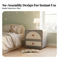 Rounded 2-Drawer Chest Minimalist Design Nightstand Stain-Proof for Office, Kids