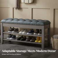 Padded Shoe Rack Stool Natural Wood Frame Storage Bench Minimalist Design Sturdy Construction for Adults, Hallway, Bedroom
