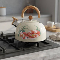 3L Steaming Kettle Fast Heating Floral Print Water Kettle Works On All Stovetops Whistling Teapot