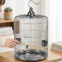 Round Cockatiel Cage and Budgie Cage, Stainless Steel Medium Bird Cage for Lovebird Cage, Metal Round Shape for Finch Canary Conures Parakeets