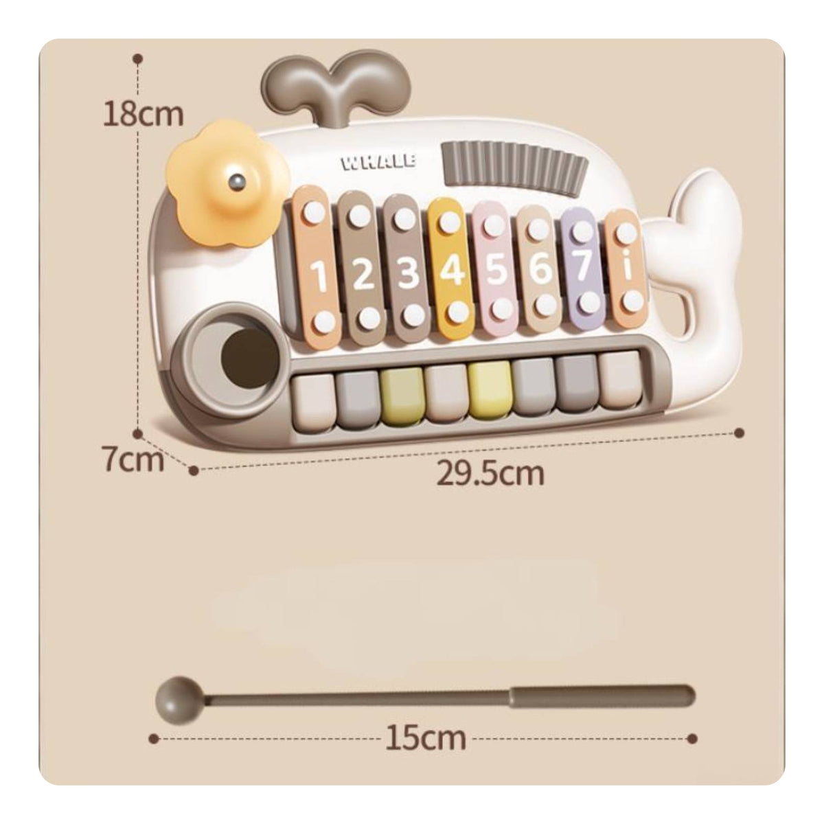Numbered Strips Sea creatureShaped Music Toy 8-Note Kids Piano Drum Toy Handheld Mallet Kids Percussion Set Colorful