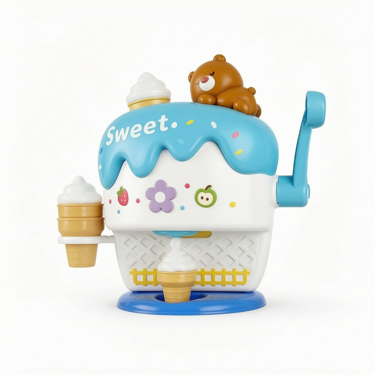 Plastic Ice Cream Bubble Machine Safe Bubble Maker with Crank Sturdy Bath Toy with Suction Cups Easy to Use for Children, Toddlers, Bathtub, Bathroom
