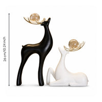 2 Pieces Deer Statues with Sphere Ceramic Deer Figurines Minimalist Resting Statue for Bookshelf