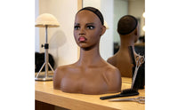 Mannequin Head with Shoulders Dark Brown Hairpiece Display Head Matte Mannequin Bust for Salons