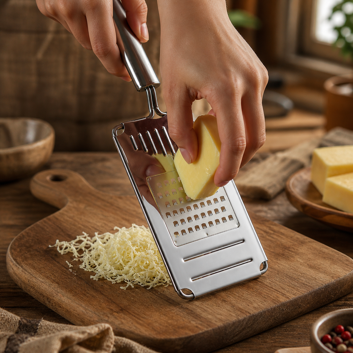 Stainless Steel Box Grater, 4-Sided, Cheese Grater, Daikon Grater, Multi-Function Grater, 28.3cm
