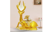 2 Pieces Golden Couple Deer Statues Pair Standing and Sitting Deer Figurines Light Luxury Desktop Sculptures for Entryway, Bookshelf