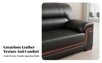 Genuine Leather Upholstery Wood Frame Sofa and Table Set Business design Office Furniture Easy to Clean Reception Seating for Guests, Visitors, Clients, Waiting Room, Lobby