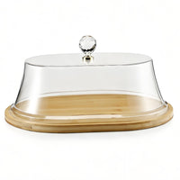 Bamboo Food Cover Crystal Knob Acrylic Food Dome for Countertop