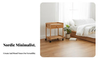 Rolling Nightstand with Drawers Easy to Assemble Bedside Cabinet Multi-Purpose
