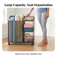 Space Saving Home Gym Storage Rack Mobile Design Exercise Equipment Organizer Sturdy Construction Home Gym Rolling Rack Large Capacity