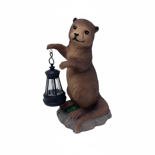 Resin Otter Garden Lamp Charming Design Otter Figurine with Lantern for Pondside