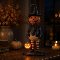 Pumpkin Witch Lantern Figurine | Glowing Pumpkin Wand Retro Ghost Ornament