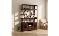 Wooden Cabinet with Shelves Floor-Standing Display Shelf Dark Brown Bookcase with Cabinets for Collectors