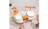 Music Table with Mallets Natural Wood Musical Instrument Set Wooden Activity Table Safe Toy Drum Set Screen-Free for Toddlers