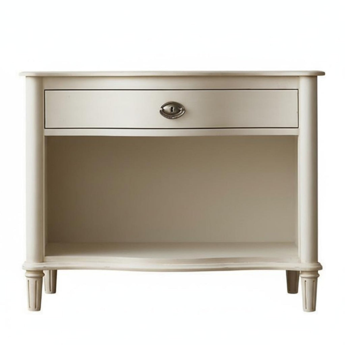 Drawer Nightstand French Vintage Design Single-Drawer Nightstand Distressed Finish Handmade for Guest Room, Small Spaces