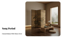 Foldable Design Chinese Landscape Folding Screen Traditional Oriental design 4-Panel Art Divider Vintage Aesthetic Privacy Partition Freestanding for Interior Decorators, Restaurant Owners, Office Managers, Living Room, Bedroom, Studio Apartment