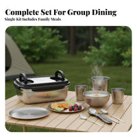 304 Stainless Steel Outdoor Tableware Set, Portable Camping Dinnerware, Bowl, Plate, Mug, Chopsticks, Spoon