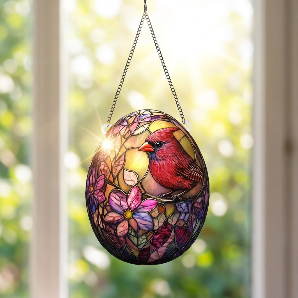Easter Window Hanging Light Catching Stained Glass Effect Egg Easy to Hang Cross Egg Ornament for Holiday Decorators, Homeowners, Panes, Porch, Door