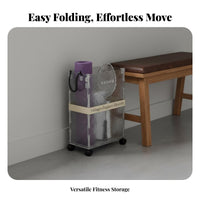 With Wheels Rolling Exercise Mat Holder Portable Home Gym Storage Rack Space Saver Workout Equipment Organizer Multi-Functional for Living Room, Office
