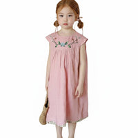 Embroidered Summer Dress Sleeveless Floral Dress Back Tie Design Sundress for Girls, Outing