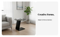 Curved Side Table with Real Marble Top Sturdy Carbon Steel Frame Sleek End Table Space-saving Design Suitable for Homeowners Apartment Dwellers Living Room Bedroom Home Office