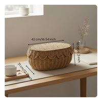 Woven Paper Rope Basket Material Lidded Storage Basket Rustic Edge Storage Box for Crafters, Bedroom