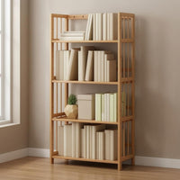 Bamboo Bookshelf Adjustable Slatted Bamboo Shelf Assembled Open Frame Bookshelf