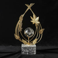 Gold Foliage Crystal Ball Ornament Minimalist Crystal Ball Table Ornament Handmade Metal Leaf for TV Cabinet