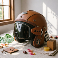 Vintage Motorcycle Half Helmet Braided Trim Riding Gear Adjustable Chin Strap