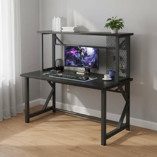 Computer Desk with Hutch Gaming Desk with Shelf Home Office Study Table Workstation Sturdy Steel Frame Intelligent Cable Management Suitable for Home Office Teen Bedroom Dorm Room Small Space