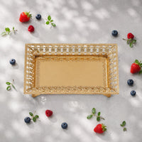 Ornate Metal Tray Golden Finish Ornate Tray Openwork for Tabletop Display