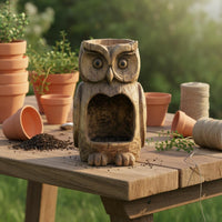 Carved Owl Bird Feeder Multi-Functional Design Rustic Owl Sculpture Feeder Garden Decoration for Gardeners, Yard