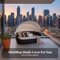 Round retractable cover Lounger Weather-Resistant Round retractable cover Daybed Woven design Outdoor Furniture for Families, Homeowners, waterside, Balcony, Backyard