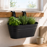 Oval Hanging Planter Ribbed Band Metal Hanging Planter Hooked for Balcony