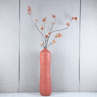 Nordic Style Bean Paste Pink Textured Ribbed Floor Ceramic Vase for Living Room and Entryway, Dried Flower Arrangement, Soft Decoration
