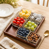 Set of 6 compartmentalized glass serving dishes, gold rim, for appetizers, tapas and evenings with friends