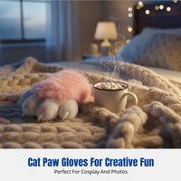 Plush Feline Paw Gloves, Cosplay Costume, Cute Creature Paw, Open Finger