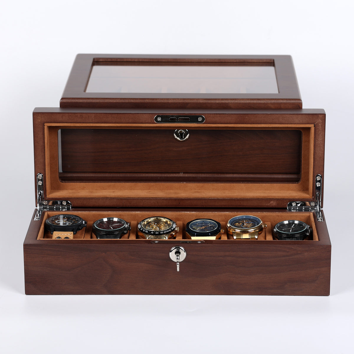 Baked Paint Watch Box, Black Walnut, 6/10/12 Slots, for Watch Storage