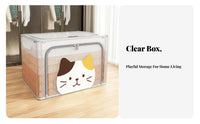 Foldable textile Box Portable Handles Stackable viewing paneled Container for Dorm Room