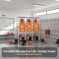 Stainless Steel Firefighter Uniform Stand Quick Access Design Firefighter Turnout Gear Rack Heavy-Duty Construction Double-Sided Emergency Gear Rack