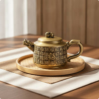 Brass Teapot Ornament Embossed Teapot with Dragon Handle Antique Retro Styled Decor for Collectors, Tabletop Display, Tea Room, Bookshelf