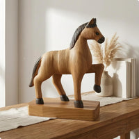 Prancing Horse Figurine Paulownia Wood Wooden Horse Figurine Vintage Style Home Decor for Entryway
