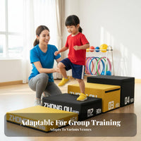 4 Pieces Shock-Absorbing 4-Tier Soft Jump Box Stable Design Stackable Plyometric Block Adjustable Height Training Platform Anti-Slip Surface for Children, Beginners, Athletes, Kindergarten, School, Strength and Conditioning, HIIT Workouts